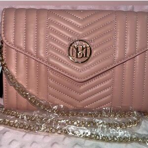 Pink Crossbody Bag with Quilted Design and Gold Hardware